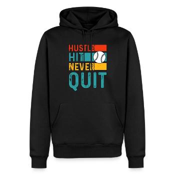 Hustle Hit Never Quit Baseball - Sweat à capuche Premium bio Homme - noir - Devant - Nico (187cm)