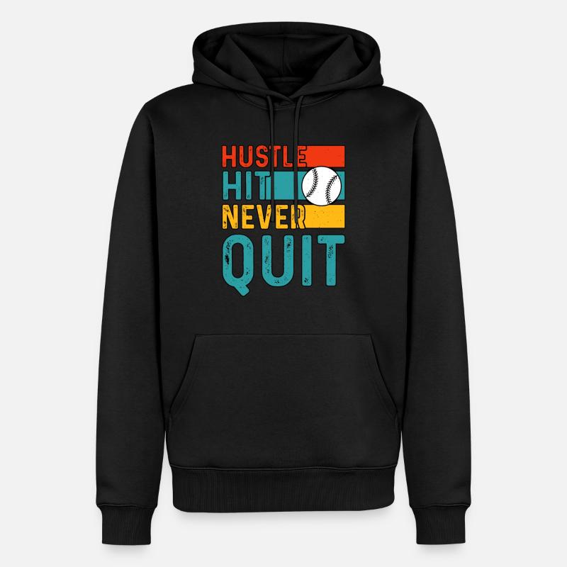 Hustle Hit Never Quit Baseball - Sweat à capuche Premium bio Homme - noir