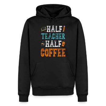 Moitié enseignant Moitié professeur de café - Sweat à capuche Premium bio Homme - noir - Devant - Nico (187cm)