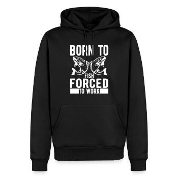 Born To Fish Forced To Work - Angler Spruch - Männer Premium Bio Hoodie - Schwarz - Vorne - Nico (187cm)