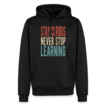 Stay curious, never stop learning - Männer Premium Bio Hoodie - Schwarz - Vorne - Nico (187cm)