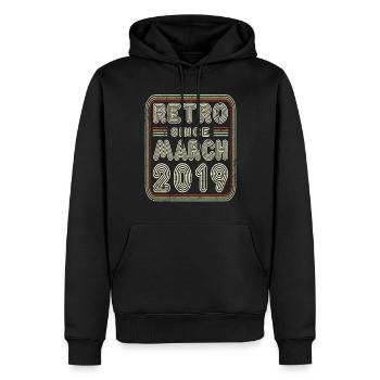 Anniversaire Mars 2019 Cadeau rétro - Sweat à capuche Premium bio Homme - noir - Devant - Nico (187cm)