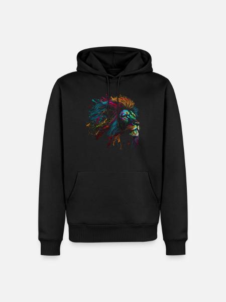 Lion Colorful Big Cat Kuns Animal Gift Africa Zoo - Men’s Premium Organic Hoodie - black