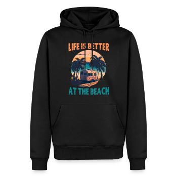 La vie est meilleure à la plage - Rétro - Sweat à capuche Premium bio Homme - noir - Devant - Nico (187cm)