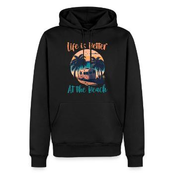 La vie est meilleure à la plage - Rétro - Sweat à capuche Premium bio Homme - noir - Devant - Nico (187cm)