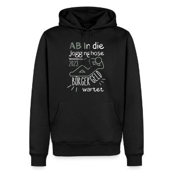 AB In die Jogginghose Bürgergeld wartet grün - Männer Premium Bio Hoodie - Schwarz - Vorne - Nico (187cm)