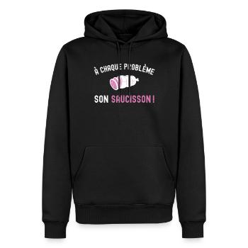 Problème Saucisson Drôle - Cadeau Apéro Humour - Sweat à capuche Premium bio Homme - noir - Devant - Nico (187cm)