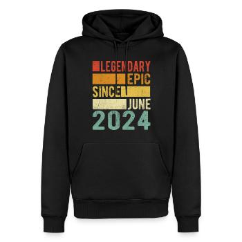 Anniversaire juin 2024 Épopée légendaire - Sweat à capuche Premium bio Homme - noir - Devant - Nico (187cm)