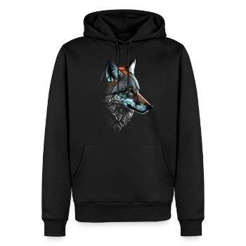 Wolf und Fuchs gemischt, Kunst Kopf Tier Geschenk - Männer Premium Bio Hoodie - Schwarz - Vorne - Nico (187cm)