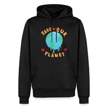 Save Our Planet Klimawandel Nachhaltig - Männer Premium Bio Hoodie - Schwarz - Vorne - Nico (187cm)