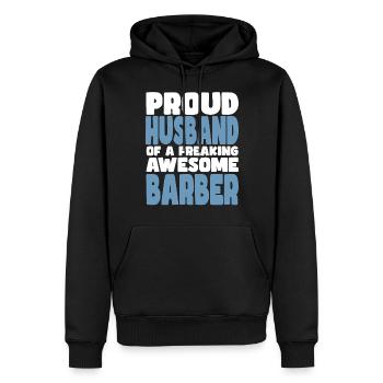 Fière épouse d’un sacré bon coiffeur - Sweat à capuche Premium bio Homme - noir - Devant - Nico (187cm)