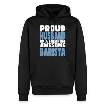 Fière épouse d’un sacré bon barista - Sweat à capuche Premium bio Homme - noir - Devant - Nico (187cm)