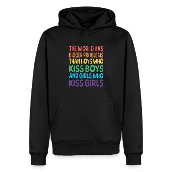 the world has bigger problems - Männer Premium Bio Hoodie - Schwarz - Vorne - Nico (187cm)