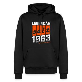 LEGENDÄR SEIT 1963 WASCHECHTES ORIGINAL GEBURTSTAG - Männer Premium Bio Hoodie - Schwarz - Vorne - Nico (187cm)