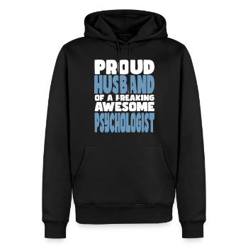 Fière épouse d’un sacré bon psychologue - Sweat à capuche Premium bio Homme - noir - Devant - Nico (187cm)
