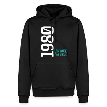 Anniversaire 1980 vintage 1980 - Sweat à capuche Premium bio Homme - noir - Devant - Nico (187cm)