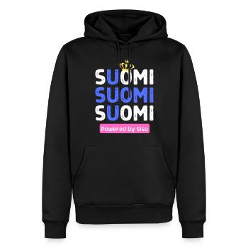 Drapeau météo de la Finlande avec couronne - Sweat à capuche Premium bio Homme - noir - Devant - Nico (187cm)