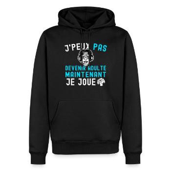 J'peux pas devenir adulte - Cadeau Gamer Humour - Sweat à capuche Premium bio Homme - noir - Devant - Nico (187cm)