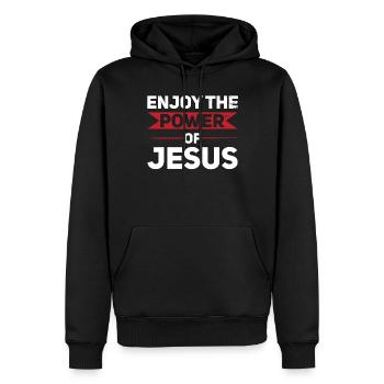 Profitez de la puissance de Jésus Croyez Dieu - Sweat à capuche Premium bio Homme - noir - Devant - Nico (187cm)