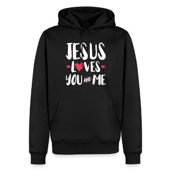 Jésus nous aime, toi et moi, la foi chrétienne - Sweat à capuche Premium bio Homme - noir - Devant - Nico (187cm)