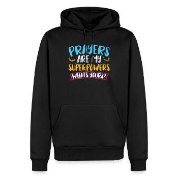 Les prières sont mes superpouvoirs La foi chrétienne - Sweat à capuche Premium bio Homme - noir - Devant - Nico (187cm)