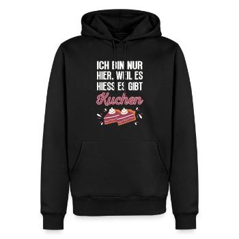 Ich bin nur hier, weil es hiess es gibt Kuchen - Männer Premium Bio Hoodie - Schwarz - Vorne - Nico (187cm)