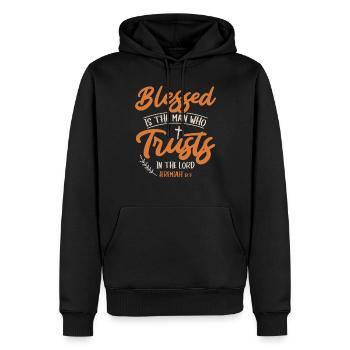 Gesegnet Ist Der Mann, Der Auf Den Herrn Jesus - Männer Premium Bio Hoodie - Schwarz - Vorne - Nico (187cm)