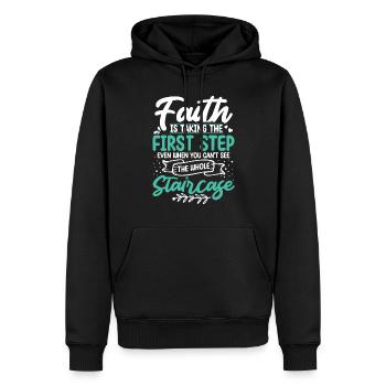 Faith is the first step Christ Jesus - Men’s Premium Organic Hoodie - black - Front - Nico (187cm)