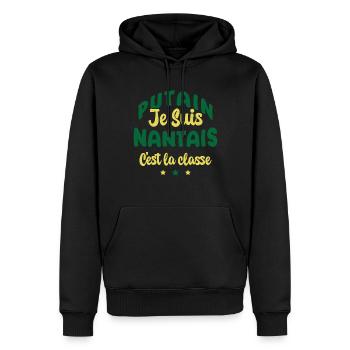 Je suis nantais c'est la classe - Sweat à capuche Premium bio Homme - noir - Devant - Nico (187cm)