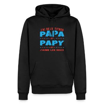 J'ai Deux Titres Papa Et Papy Fête Des Pères - Sweat à capuche Premium bio Homme - noir - Devant - Nico (187cm)