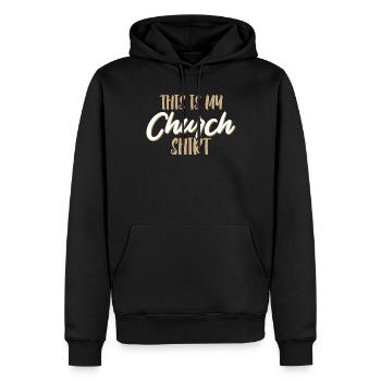 C’est ma foi chrétienne en Dieu - Sweat à capuche Premium bio Homme - noir - Devant - Nico (187cm)