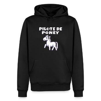 Pilote de poney - Sweat à capuche Premium bio Homme - noir - Devant - Nico (187cm)