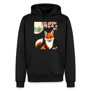 Renards Fleur de cerisier japonais Kitsune Renard - Sweat à capuche Premium bio Homme - noir - Devant - Nico (187cm)