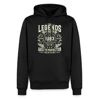 Vintage né en 1983 Legends Vintage Anniversaire - Sweat à capuche Premium bio Homme - noir - Devant - Nico (187cm)