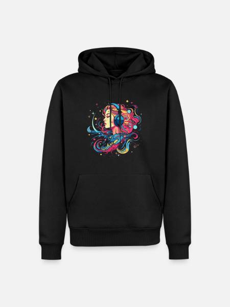 Femme aux cheveux roses écoutant de la musique - Sweat à capuche Premium bio Homme - noir
