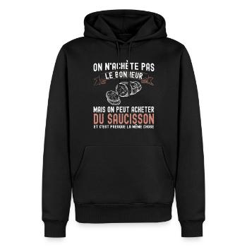 On n'achète pas le Bonheur Cadeau Apéro Saucisson - Sweat à capuche Premium bio Homme - noir - Devant - Nico (187cm)