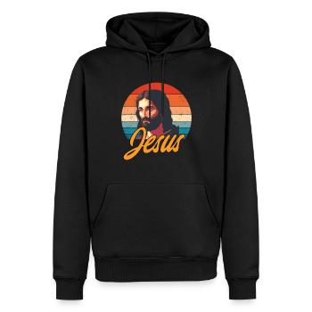 Jésus Vintage - Sweat à capuche Premium bio Homme - noir - Devant - Nico (187cm)