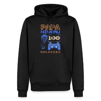 PAPA niveau 100 - Sweat à capuche Premium bio Homme - noir - Devant - Nico (187cm)