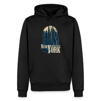 New York Skyline - Wo Träume Den Himmel Erreichen - Männer Premium Bio Hoodie - Schwarz - Vorne - Nico (187cm)