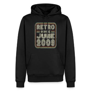 Anniversaire Juin 2008 Cadeau rétro - Sweat à capuche Premium bio Homme - noir - Devant - Nico (187cm)