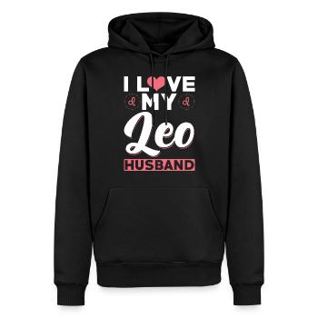 J’aime mon mari Lion - Sweat à capuche Premium bio Homme - noir - Devant - Nico (187cm)
