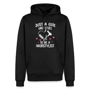 Frau nur ein Mädchen, das gerne Friseurin ist - Männer Premium Bio Hoodie - Schwarz - Vorne - Nico (187cm)