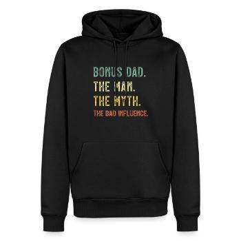 Bonus: Papa, Der Mann, Der Mythos, Schlechter Einfluss - Männer Premium Bio Hoodie - Schwarz - Vorne - Nico (187cm)