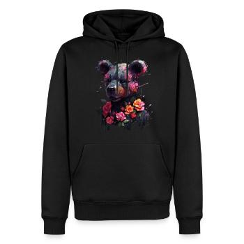 Bear Flowers Roses Woman Gift Animal Motif Art - Men’s Premium Organic Hoodie - black - Front - Nico (187cm)