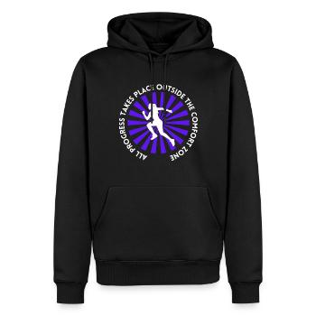 Fortschritt findet außerhalb der Komfortzone statt - Männer Premium Bio Hoodie - Schwarz - Vorne - Nico (187cm)