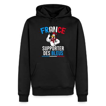 J'Peux Pas Supporter Bleus Fan Foot France Maillot - Sweat à capuche Premium bio Homme - noir - Devant - Nico (187cm)