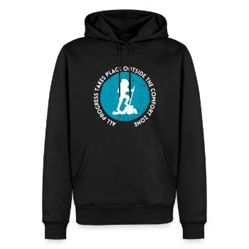 Wandern fortschritt außerhalb der Komfortzone - Männer Premium Bio Hoodie - Schwarz - Vorne - Nico (187cm)