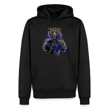 Le puissant trio : tigre, lion et jaguar - Sweat à capuche Premium bio Homme - noir - Devant - Nico (187cm)