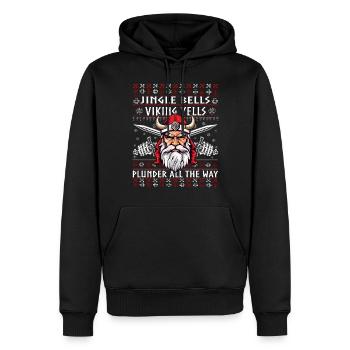 Drôle Jingle Bells Viking Noël Pull moche - Sweat à capuche Premium bio Homme - noir - Devant - Nico (187cm)
