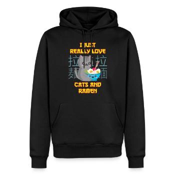 Anime Cat avec Ramen Love Cats et Ramen - Sweat à capuche Premium bio Homme - noir - Devant - Nico (187cm)